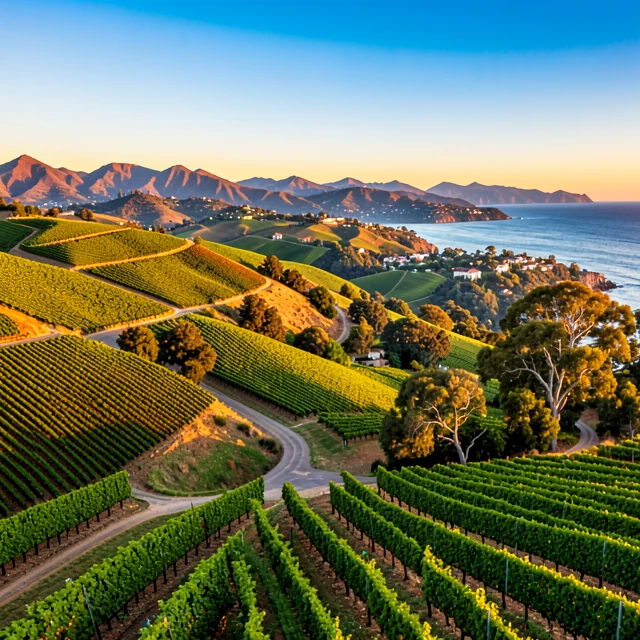 Aerial view of California wine regions showcasing vineyards and landscapes