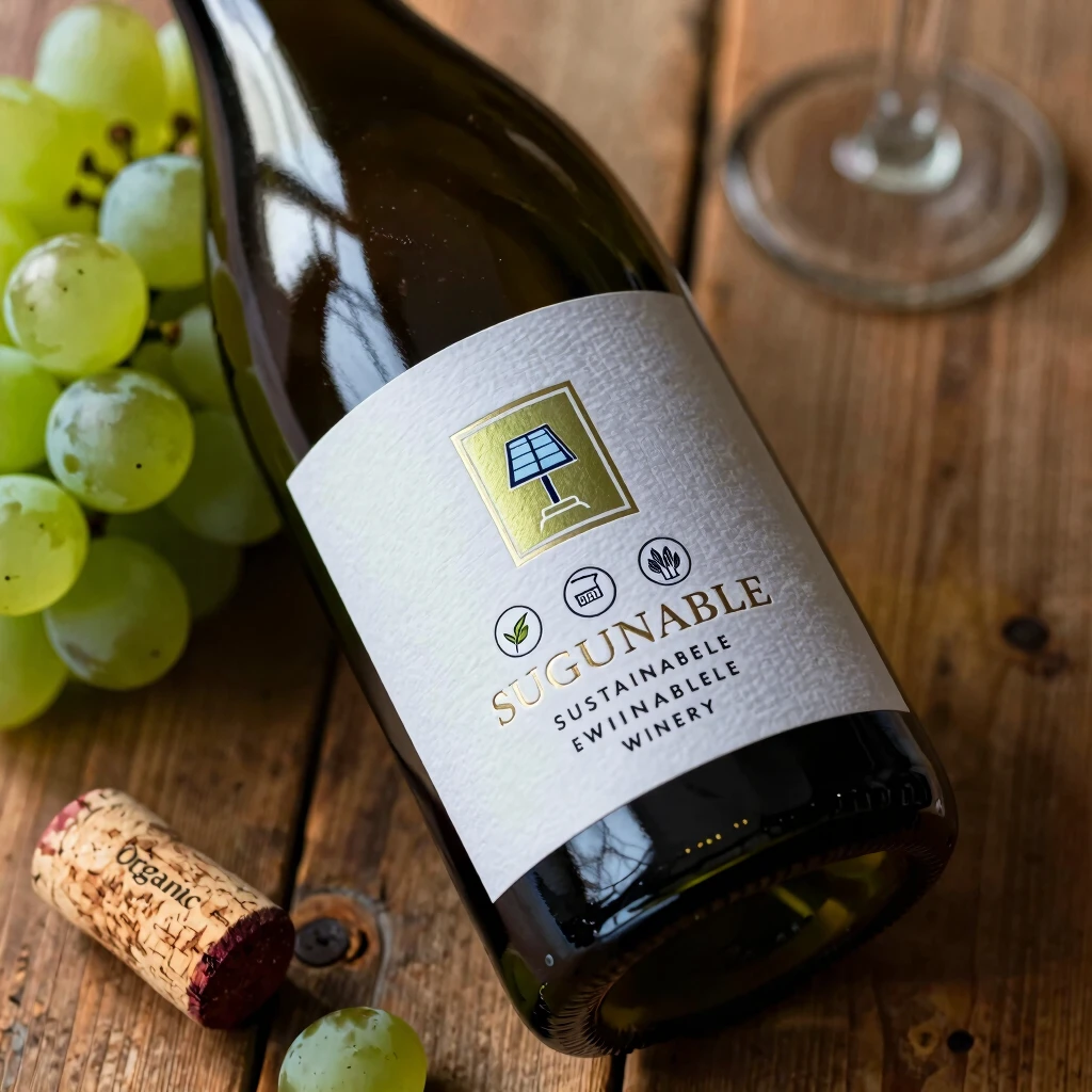 Detailed wine label showcasing sustainability certifications