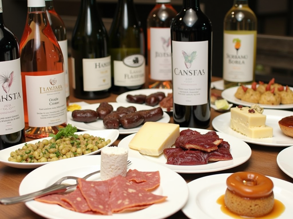 Table with wine and food pairings