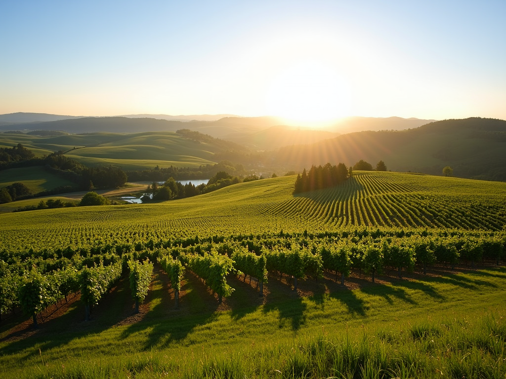 Vineyard in Willamette Valley with rolling hills and grapevines.