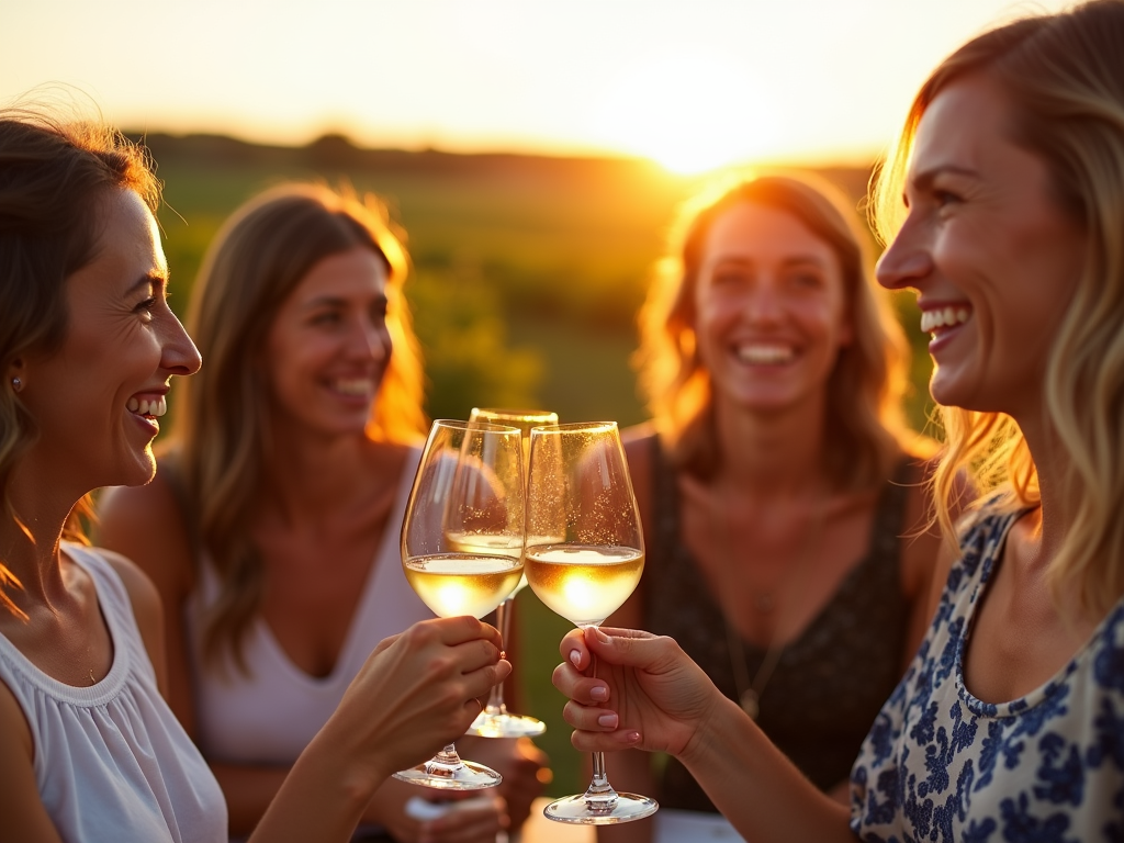 Friends at a wine tasting sunset