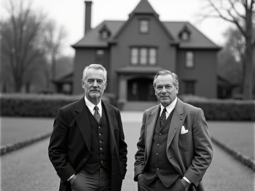 Jacob and Frederick Beringer outside Rhine House
