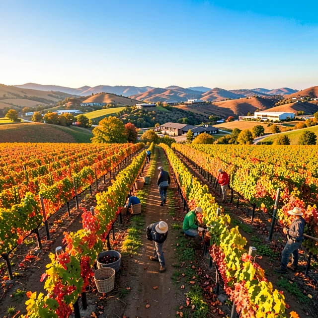 Aerial view of Cabernet Sauvignon vineyard harvest in Napa Valley