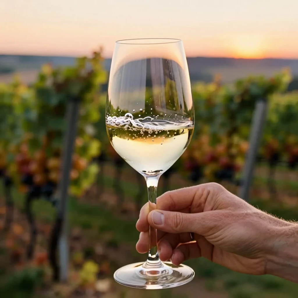 Hand swirling a glass of Sauvignon Blanc during wine tasting