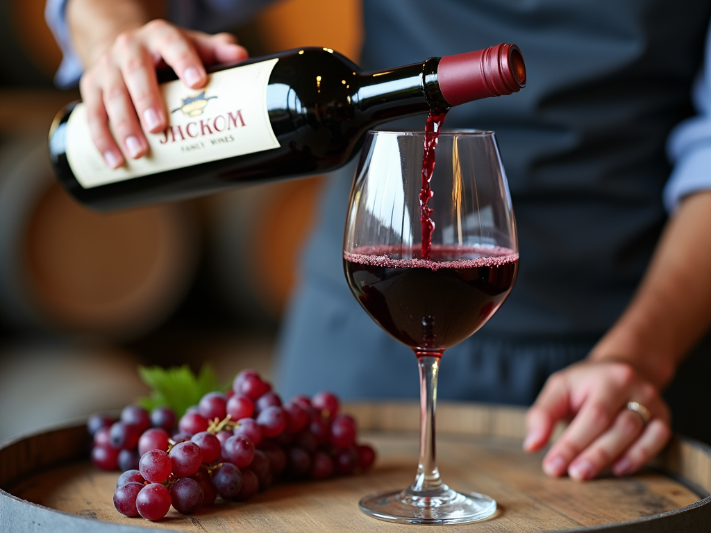 A winemaker pouring Jackson Family Wines into a glass.
