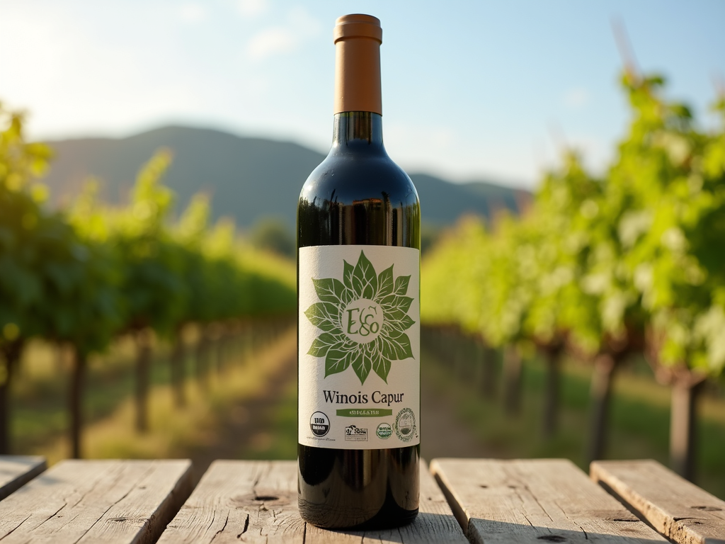 Eco-friendly wine bottle with sustainable certifications