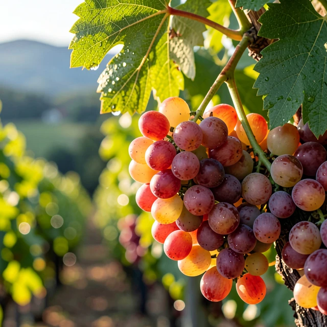Close-up of ripe wine grapes on the vine in a California vineyard