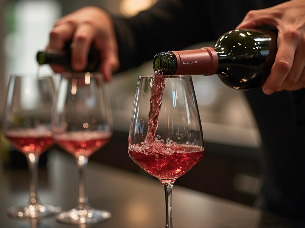 Pouring Beringer wine at a tasting event.