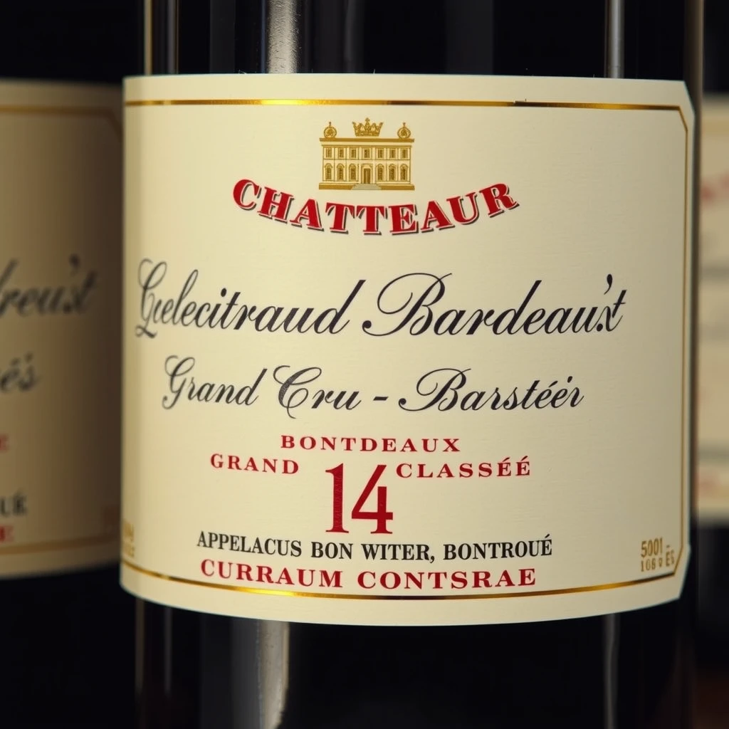 Close-up of a traditional French Bordeaux wine label featuring chateau, classification, and appellation