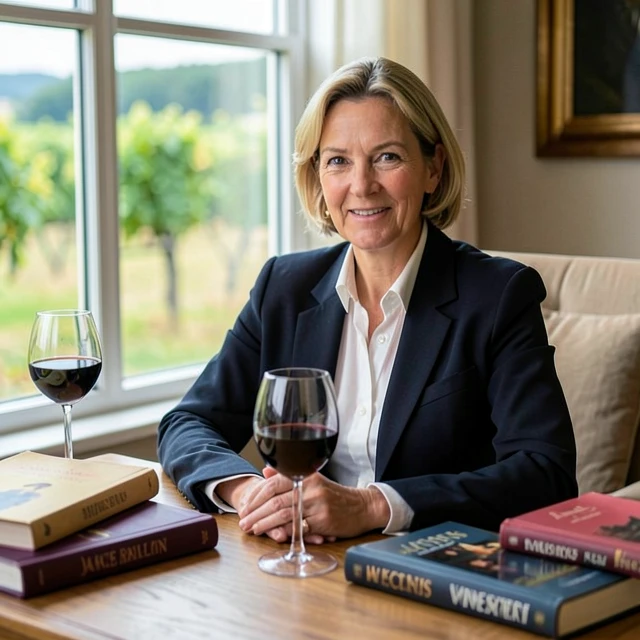 Jancis Robinson, editor of The Oxford Companion to Wine, at her desk