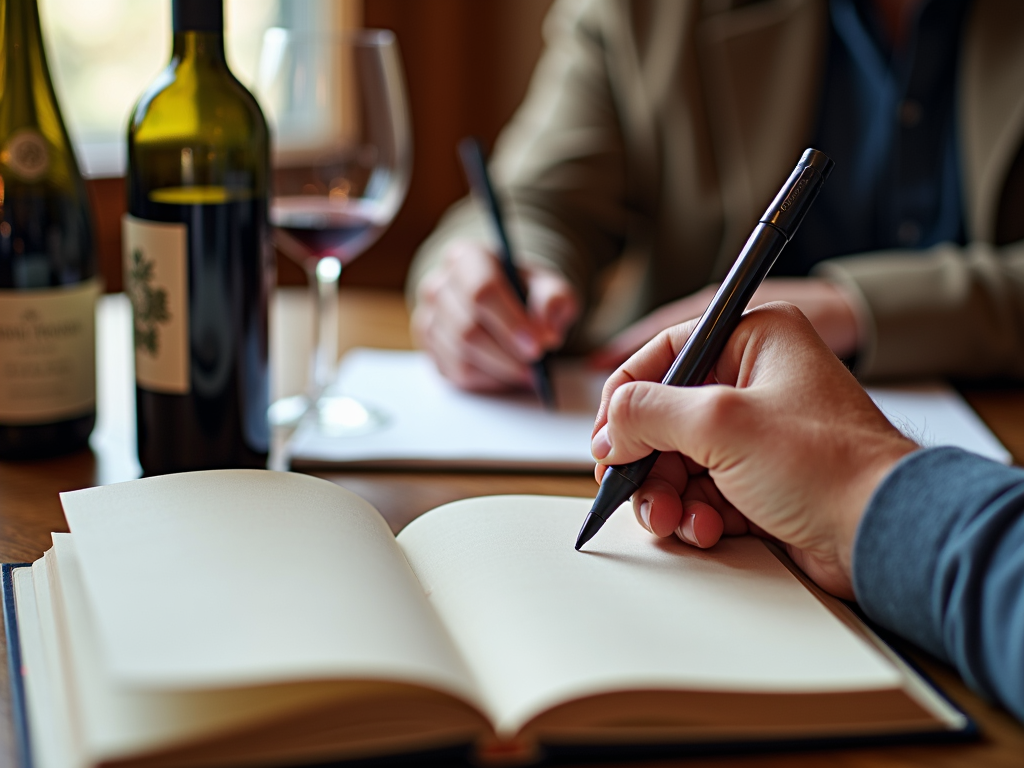 Wine journal with a glass of wine