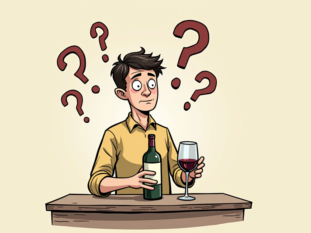 A beginner struggling to understand a wine label.