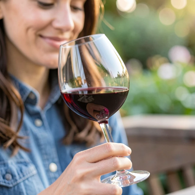Beginner swirling red wine to observe legs and release aromas