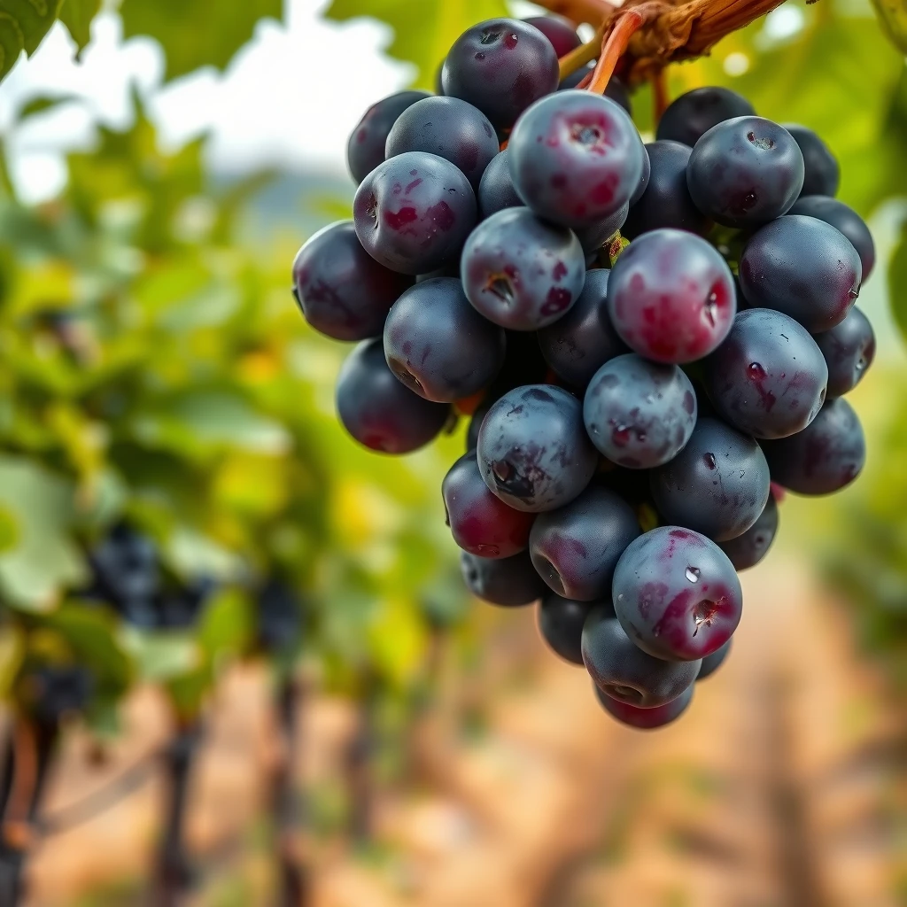 Close-up of wine grapes showing microbial influences in terroir