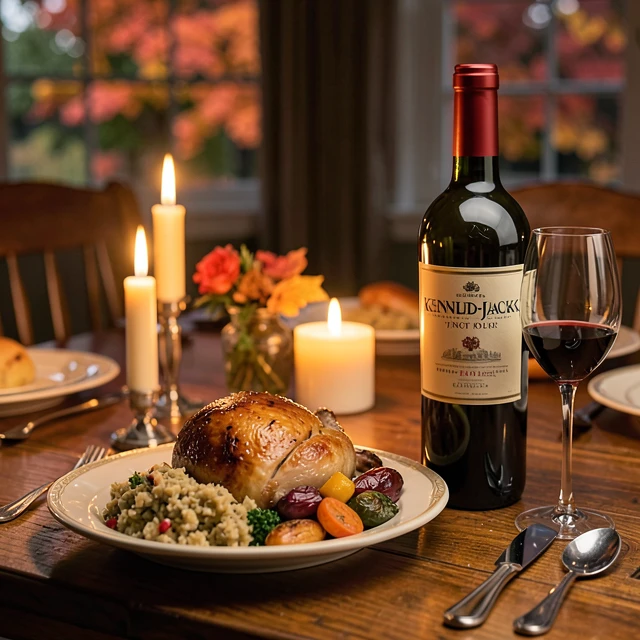 Kendall-Jackson Pinot Noir paired with roast turkey and vegetables