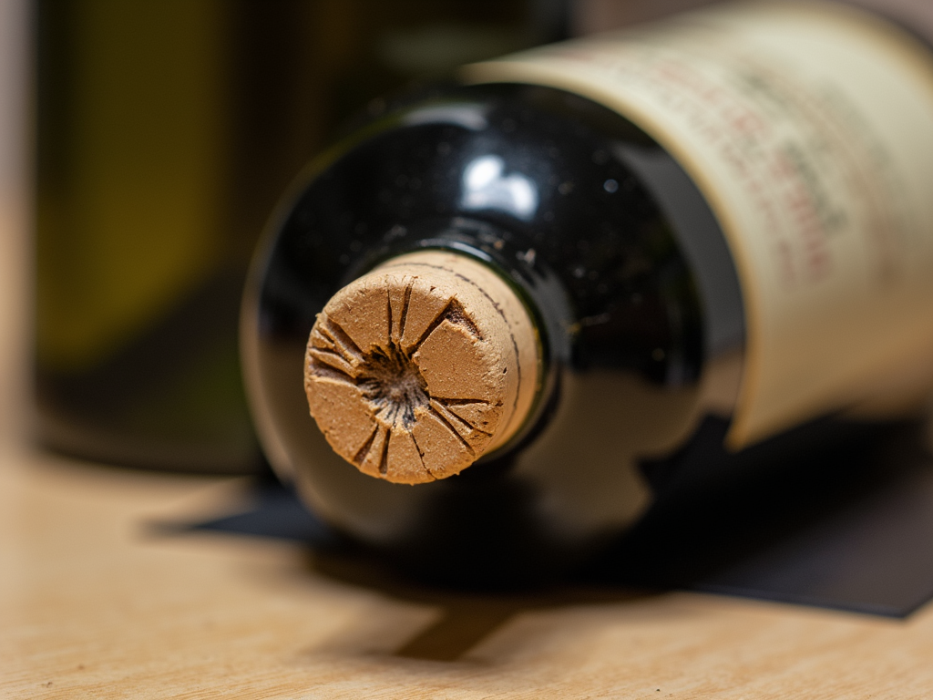 A wine bottle with a moldy cork from high humidity.