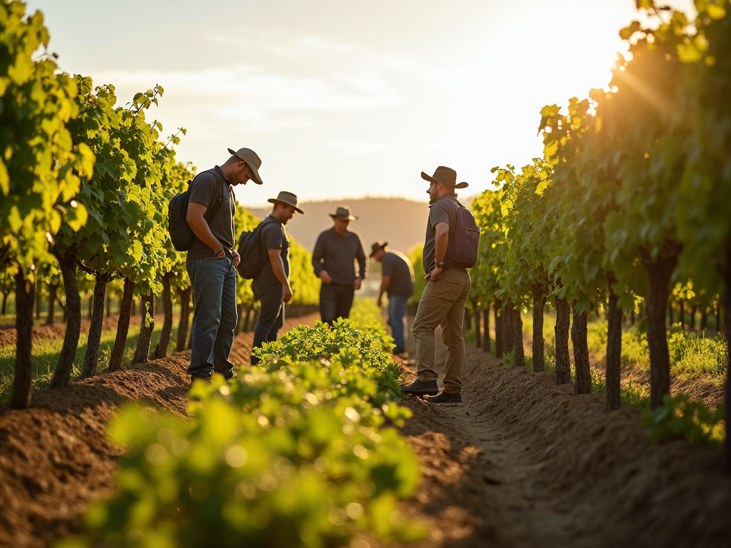 Winery workers in the vineyard
