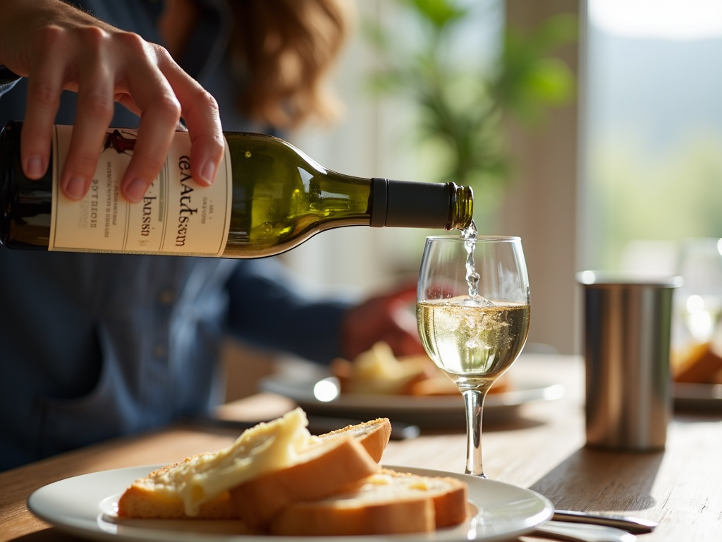 Pouring Jackson Family Wines with bread and cheese