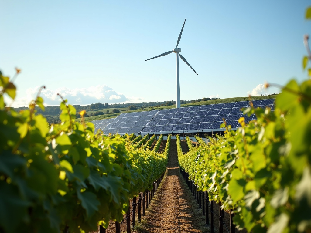 A sustainable vineyard with renewable energy sources.