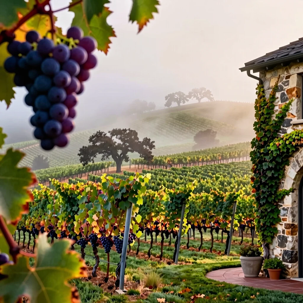 Misty morning in Napa Valley Jackson Family Wines vineyards