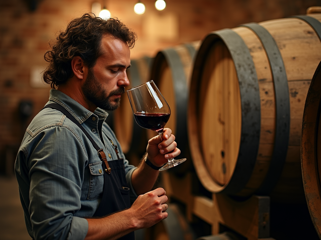 Winemaker tasting wine in cellar