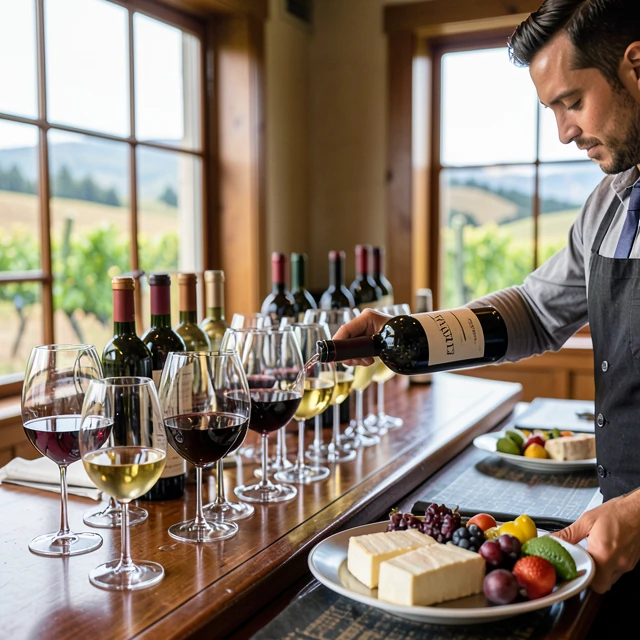 Wine tasting setup at a Napa Valley winery bar