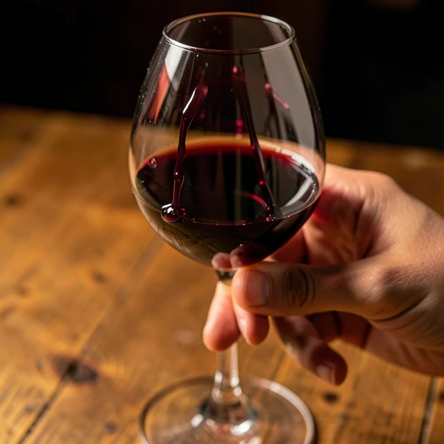 Swirling red wine to release aromas and show legs