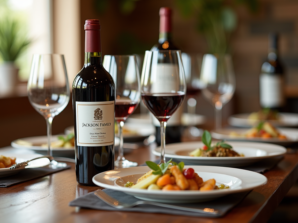 Wine and food pairing on a dining table