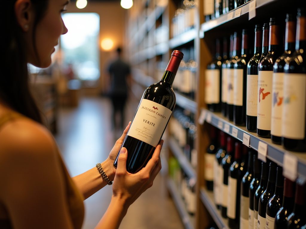 Browsing Verite wine in a bright store