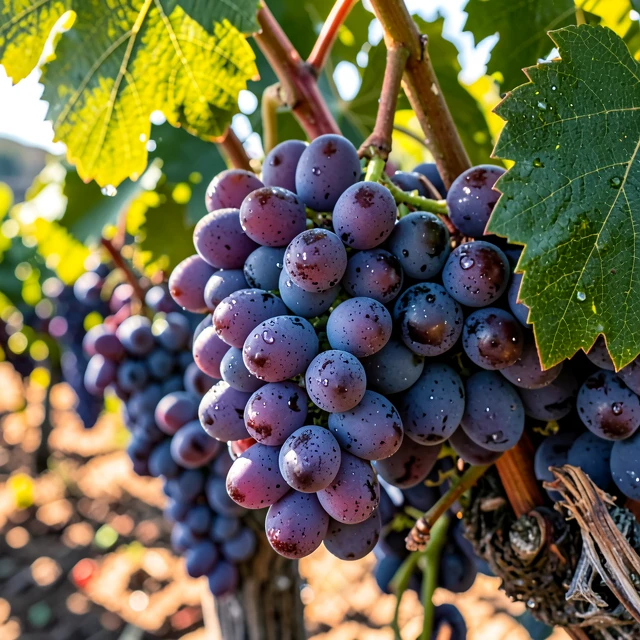 Close-up of ripe Cabernet Sauvignon grapes on the vine