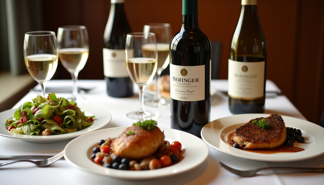 A beautifully set table with wines and foods for pairing.