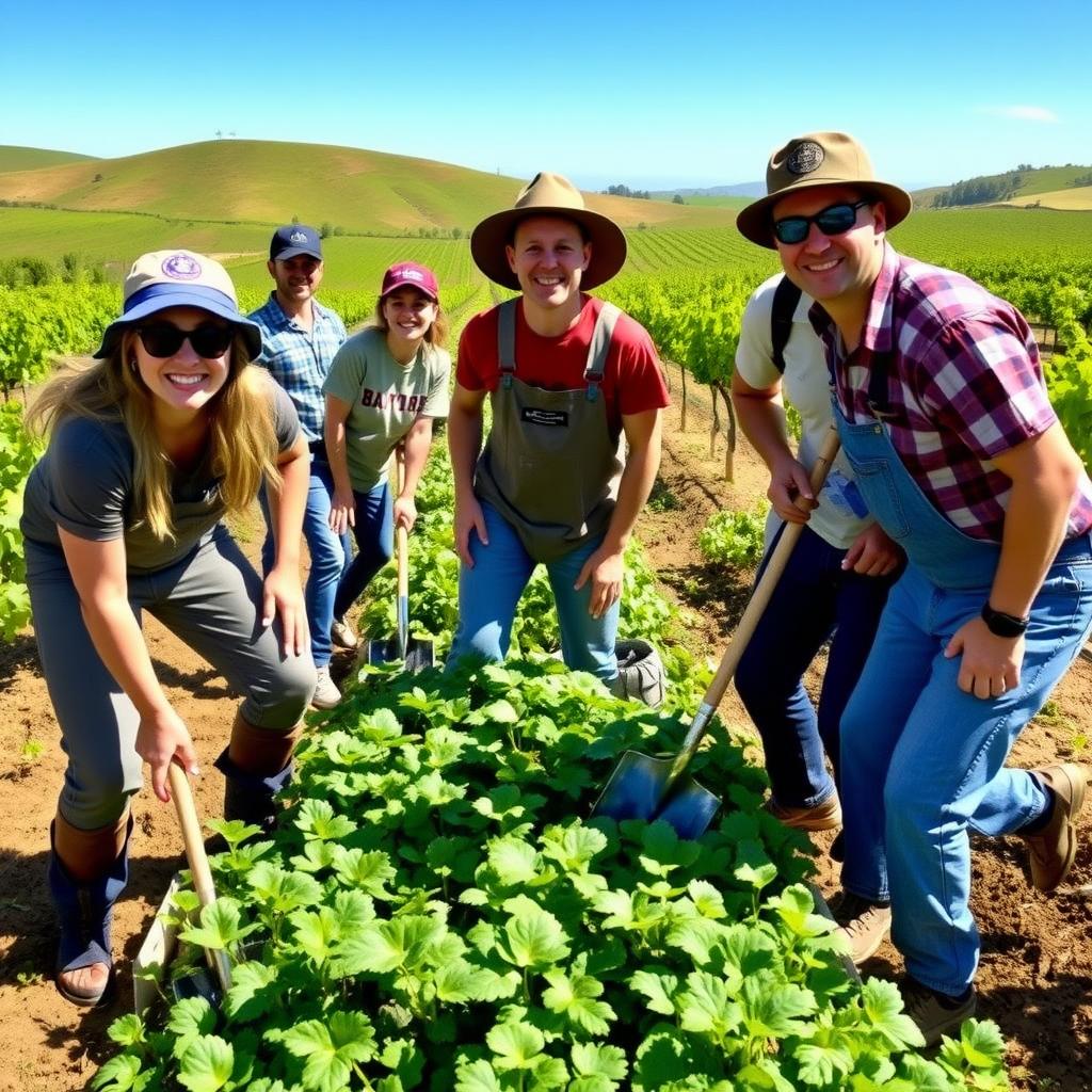 Winery workers planting cover crops in a Jackson Family Wines vineyard