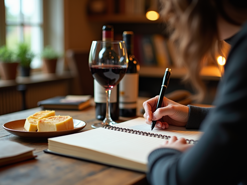 Writing in a wine tasting journal