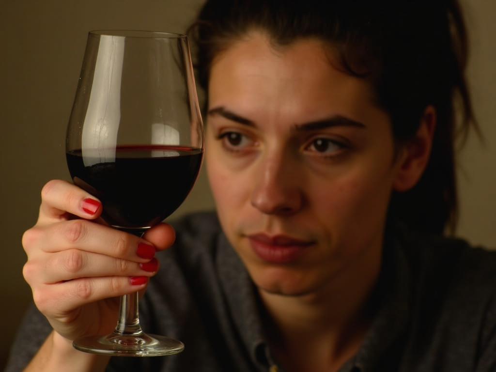 Examining wine during a tasting.