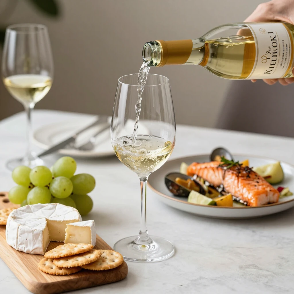 Pouring Kendall-Jackson Chardonnay with cheese and seafood platter