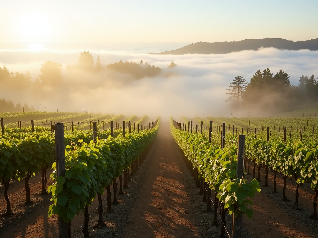 Sonoma Coast vineyard with fog