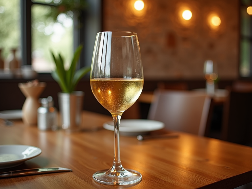 Glass of Jackson Family Wines white wine on dining table